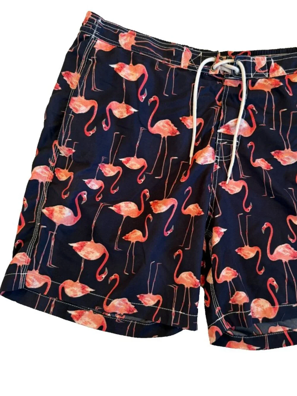 TRUNKS SURF & SWIM FLAMINGO PRINT NAVY BLUE PINK LINED SHORTS MENS SIZE XL